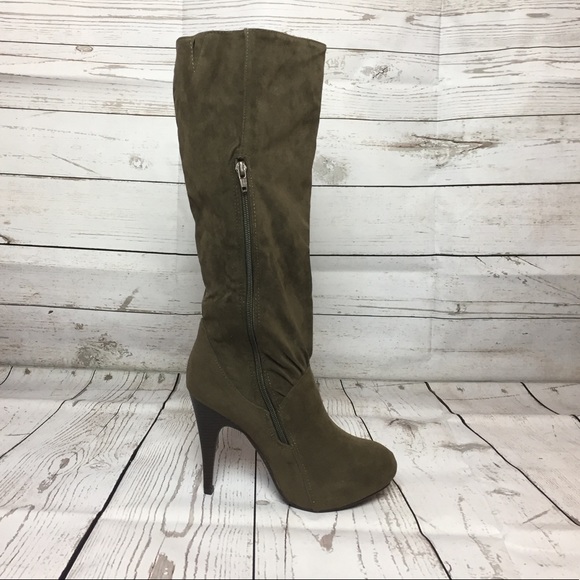 New Taupe Mid Calf High Heel Boot - Picture 2 of 6
