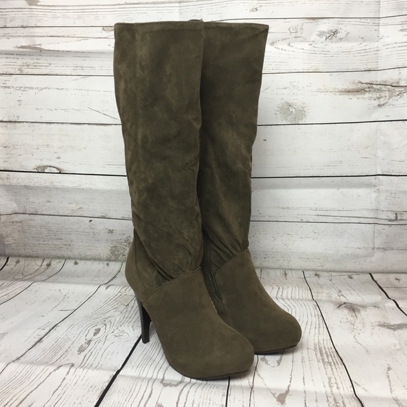 New Taupe Mid Calf High Heel Boot - Picture 3 of 6