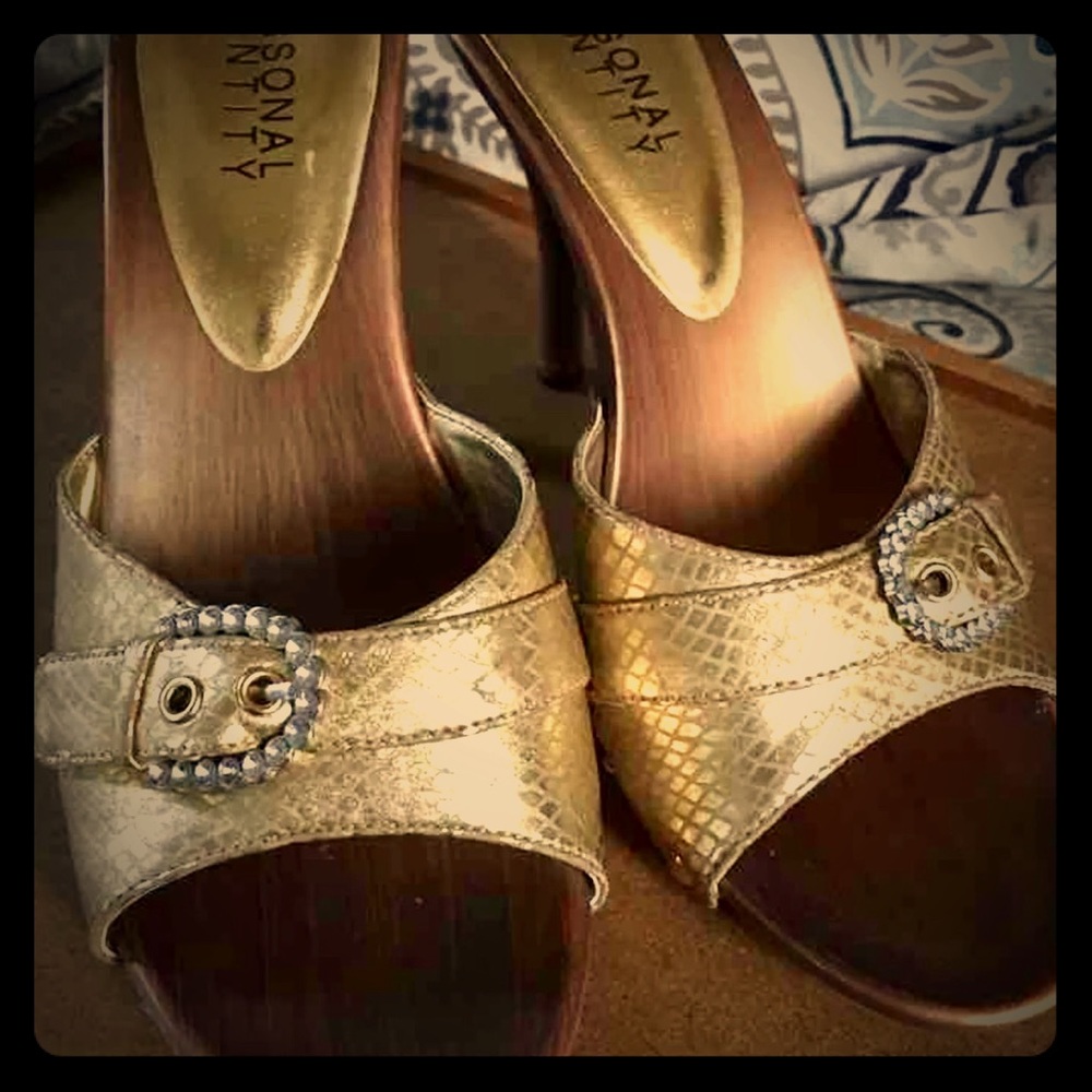 Gold wooden sandals
