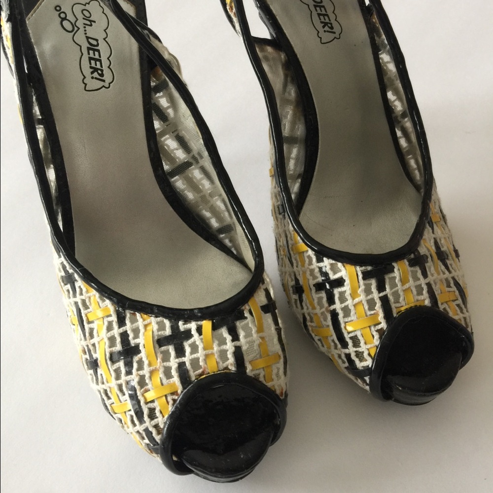 Yellow Plaid Oh Deer High Heels