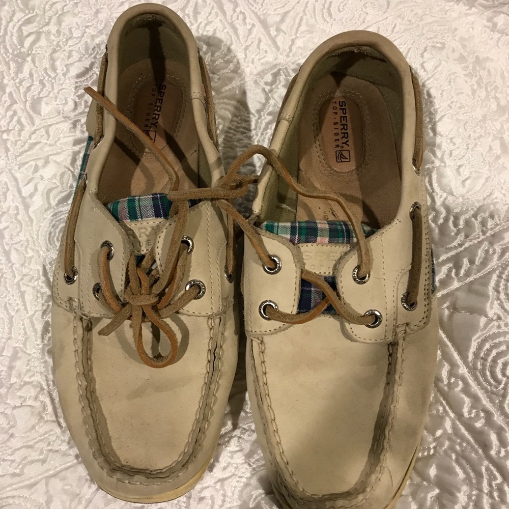 Cream and Plaid Sperry Boat Shoes