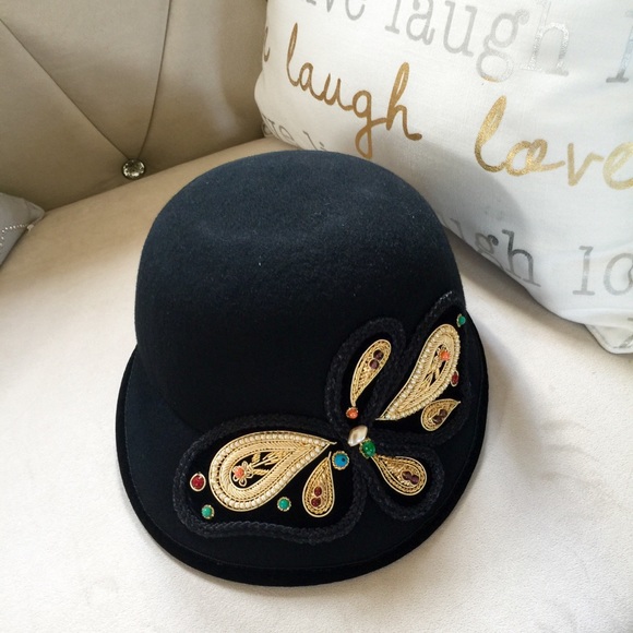 Elegant Gold and Black wool women’s Hat Noir Rancher - Wool Felt Fedora Hat (Black, Gold Ribbon  main image 4