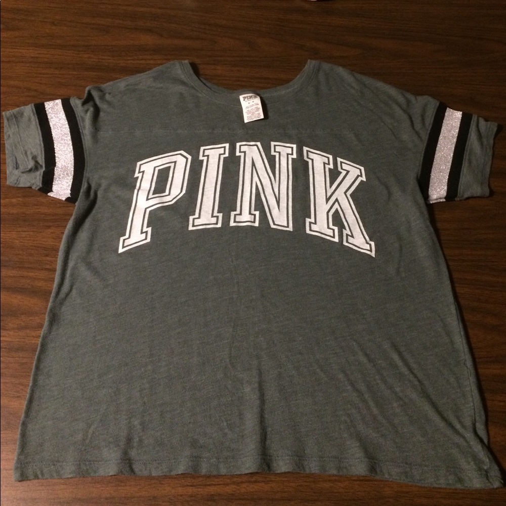 PINK t-shirt. Forest green with glitter detail