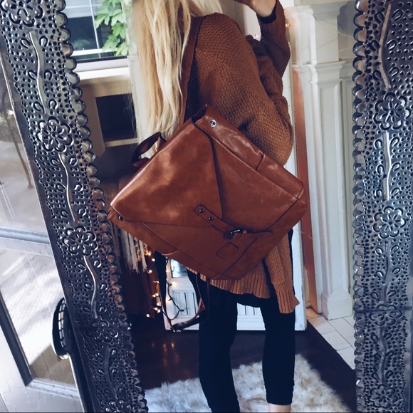 Vegan Leather Messenger Backpack - Picture 2 of 7