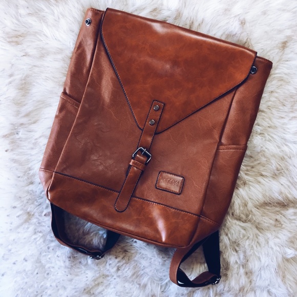 Vegan Leather Messenger Backpack - Picture 3 of 7