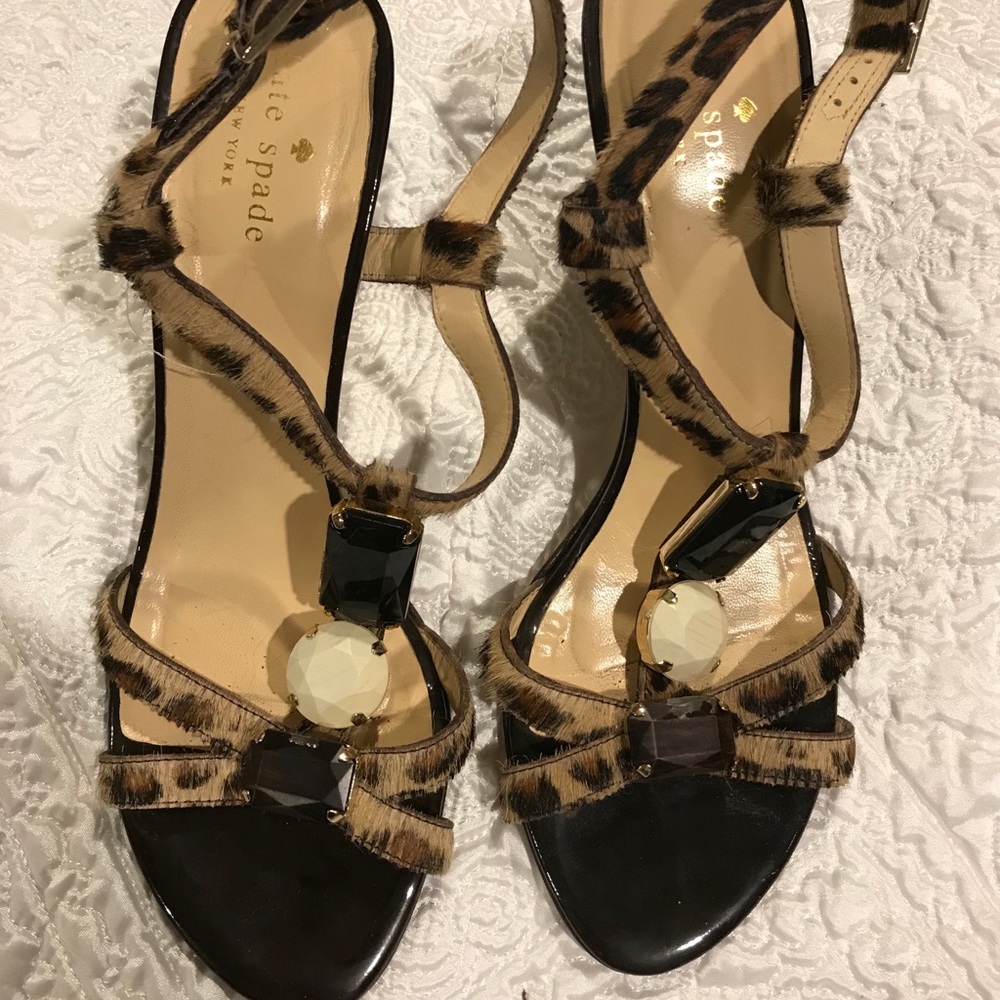 Kate Spade Leopard Pony Hair Beaded Sandals
