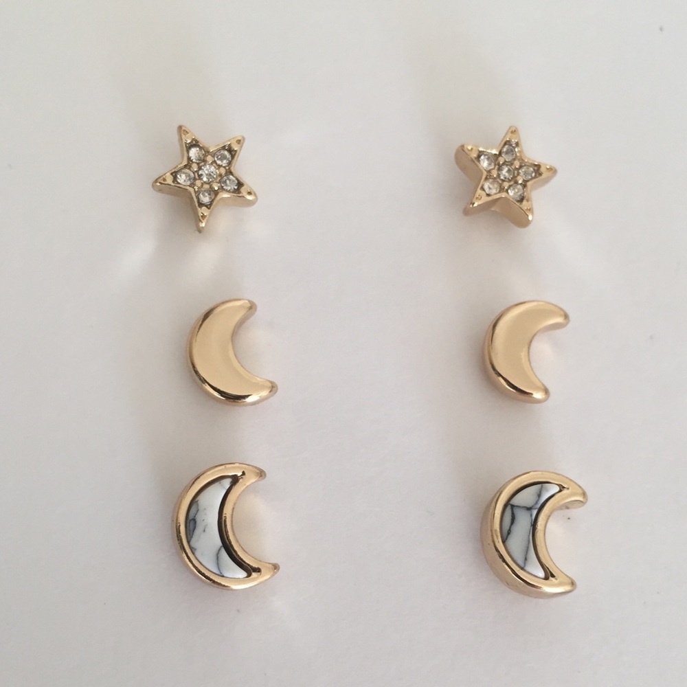 Moon and star stud earring set gold moon 🌙