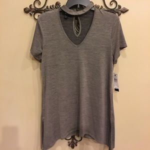 Grayish green v neck top/tunic with chocked detail