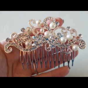 Crystal pearl hair comb wedding big new cz