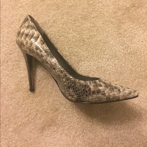 Silver snake skin heels, size 8