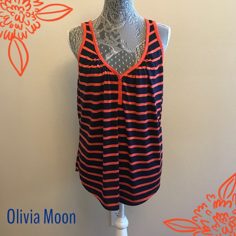 Olivia Moon Navy & Orange Striped Tank Top