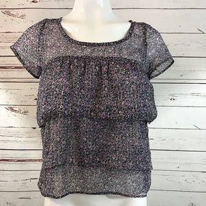 AEO Purple Print Sheer Floral Top Size M