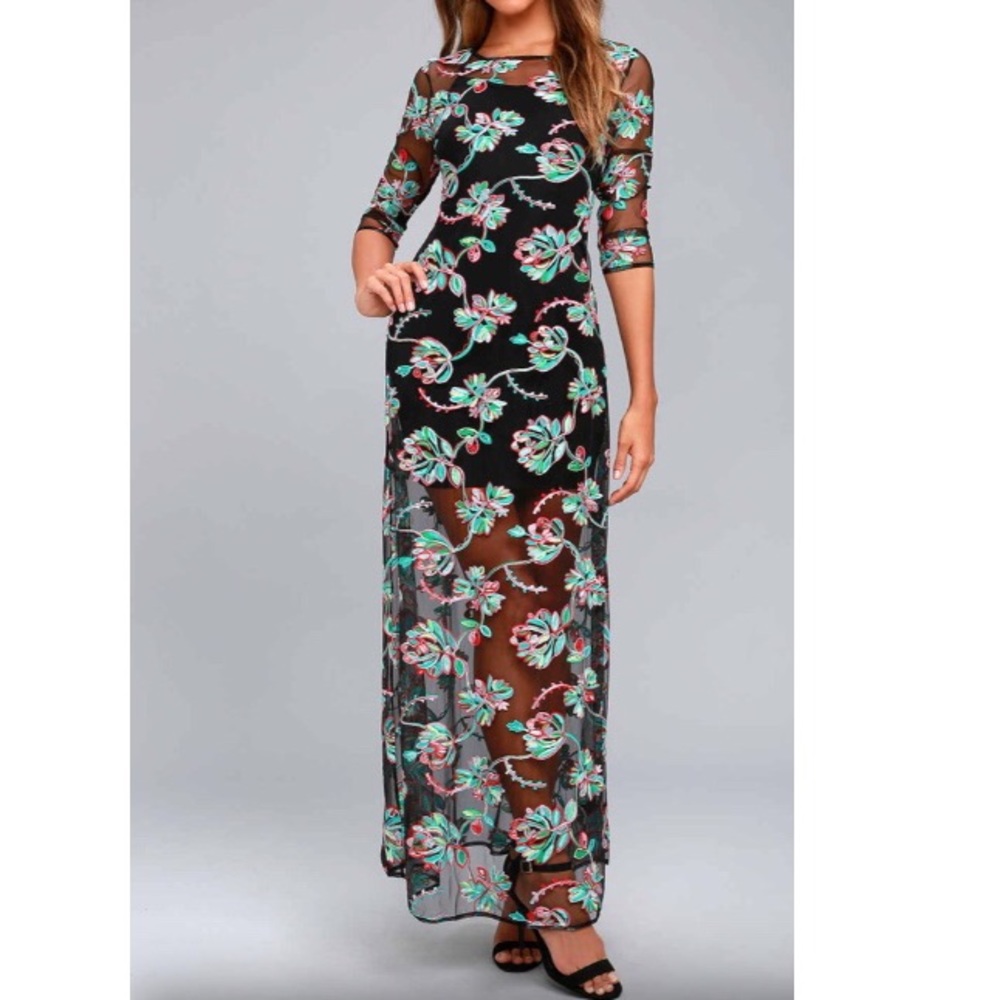 Blossom Black Embroidered Maxi Dress