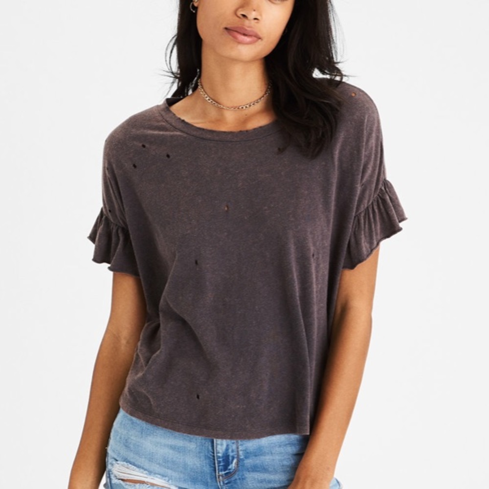AE | NWT distressed top with flutter sleeves
