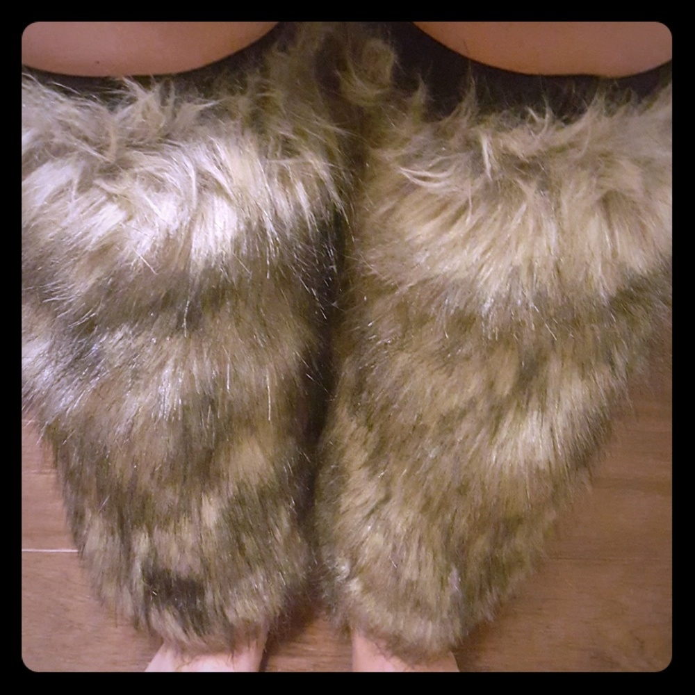 Brown fur leg warmers