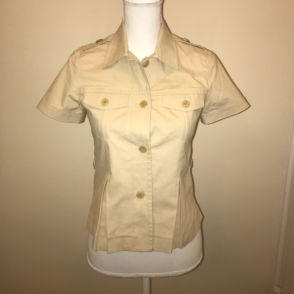 (Theory) Khaki 'Safari' Short Sleeve Button Down
