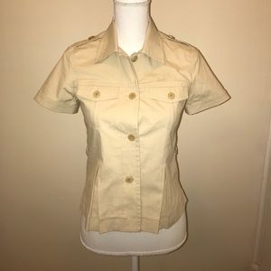 (Theory) Khaki 'Safari' Short Sleeve Button Down