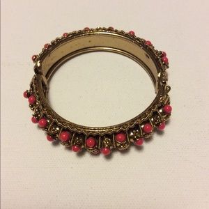Vintage Hinged Bangle Bracelet Red/Coral Color