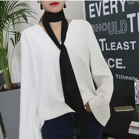 Accessories - Black Skinny Satin Scarf