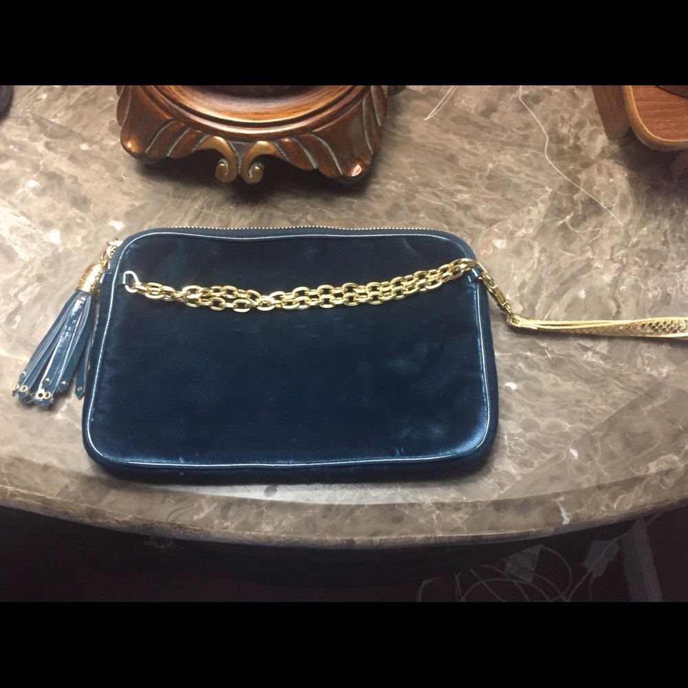 Dark Royal Blue Cole Haan Velvet Clutch with Gold