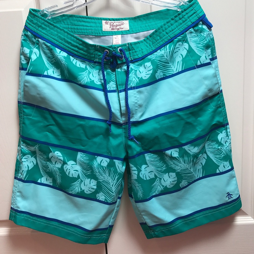 Original Penguin, Foam Finger Print Swim Trunks