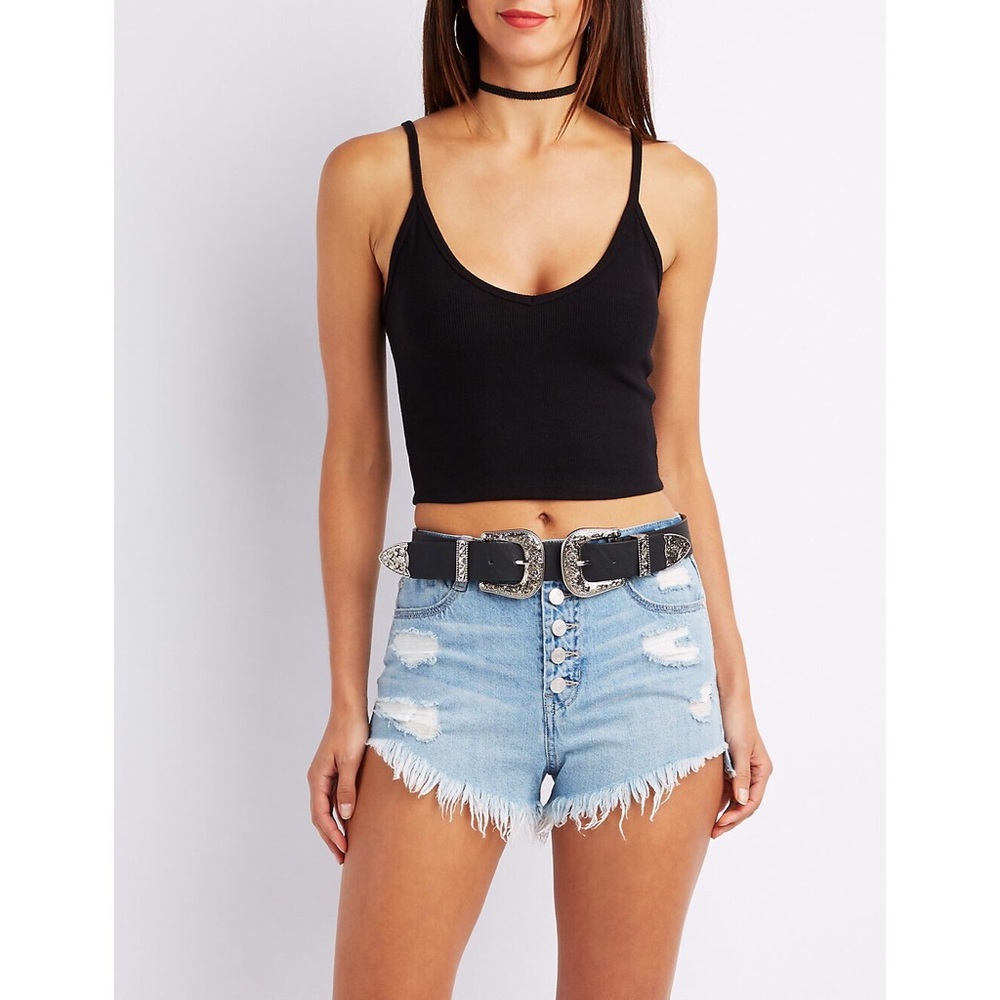 Black Ribbed Sleeveless Crop Top