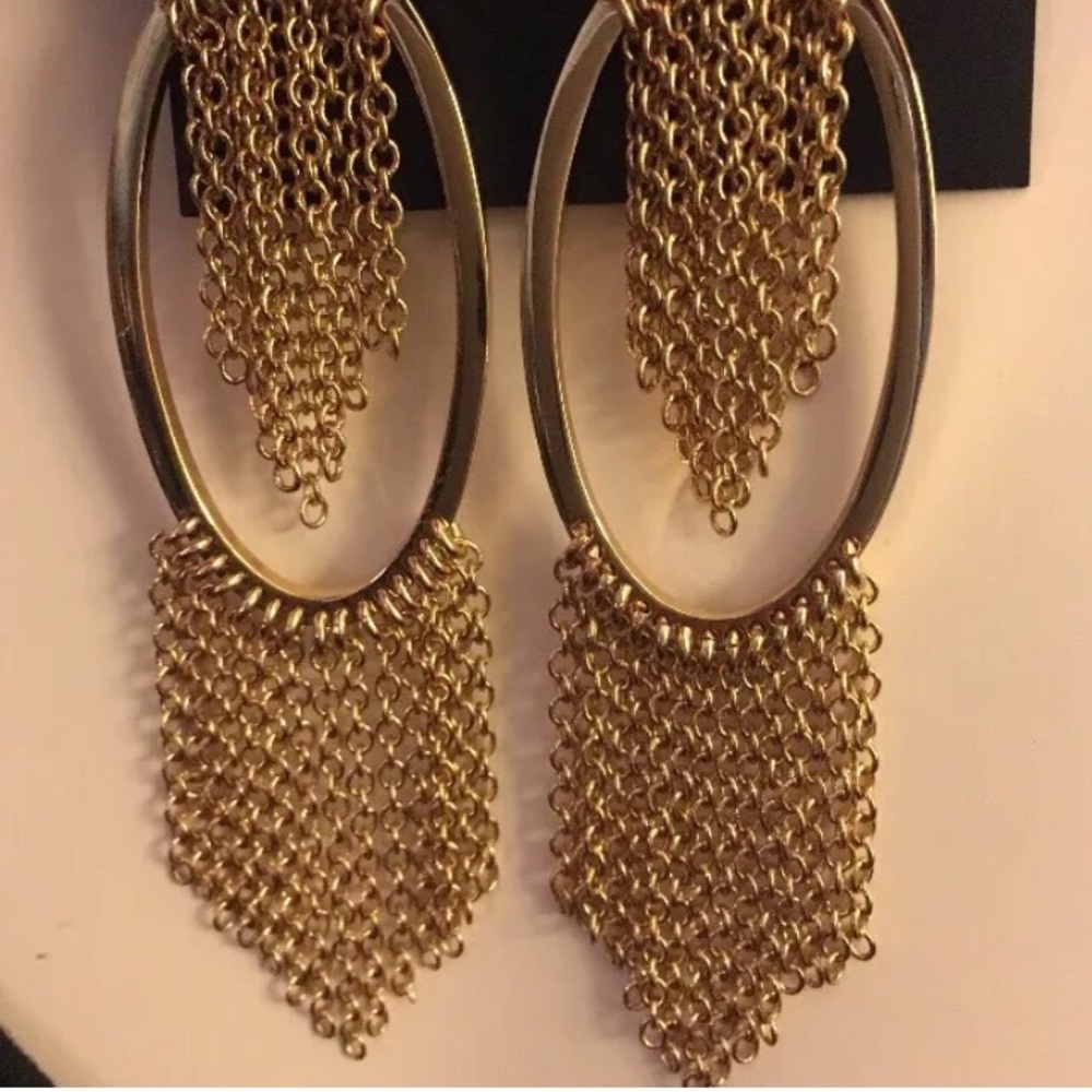 Rebecca minkoff gold tassle earrings new