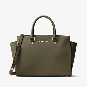 Michael Kors Olive Selma Saffiano Leather Satchel