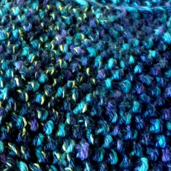 Handknit Scarf Blue Green Purple Wool Seed Stitch Tweed Unisex OOAK Hand Made - Picture 3 of 6