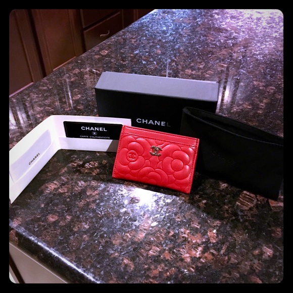 CHANEL Accessories - Authentic Chanel Red Camellia Card Case Holder