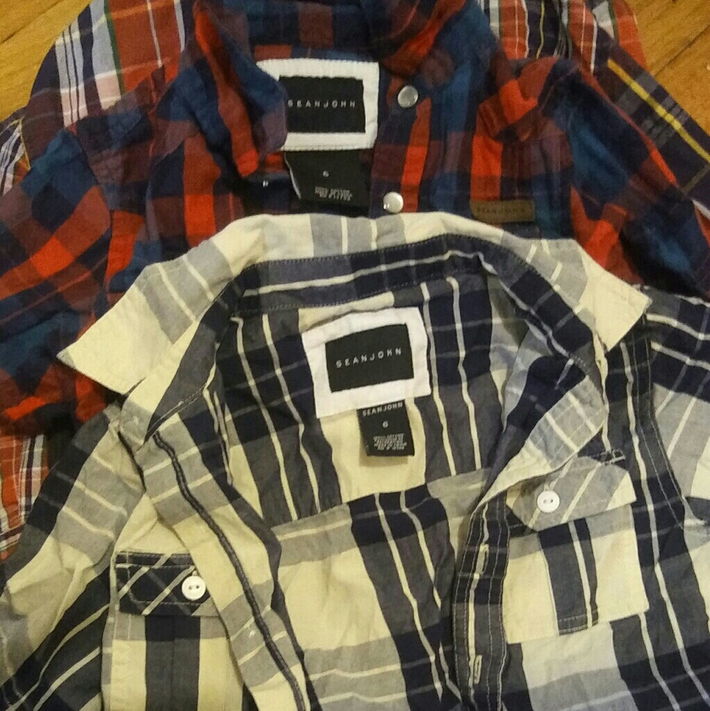 Boys 6T plaid button ups one long sleeve