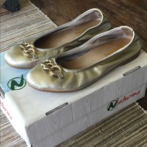 Girls Naturino Gold Leather Ballet Flats (Size 1)