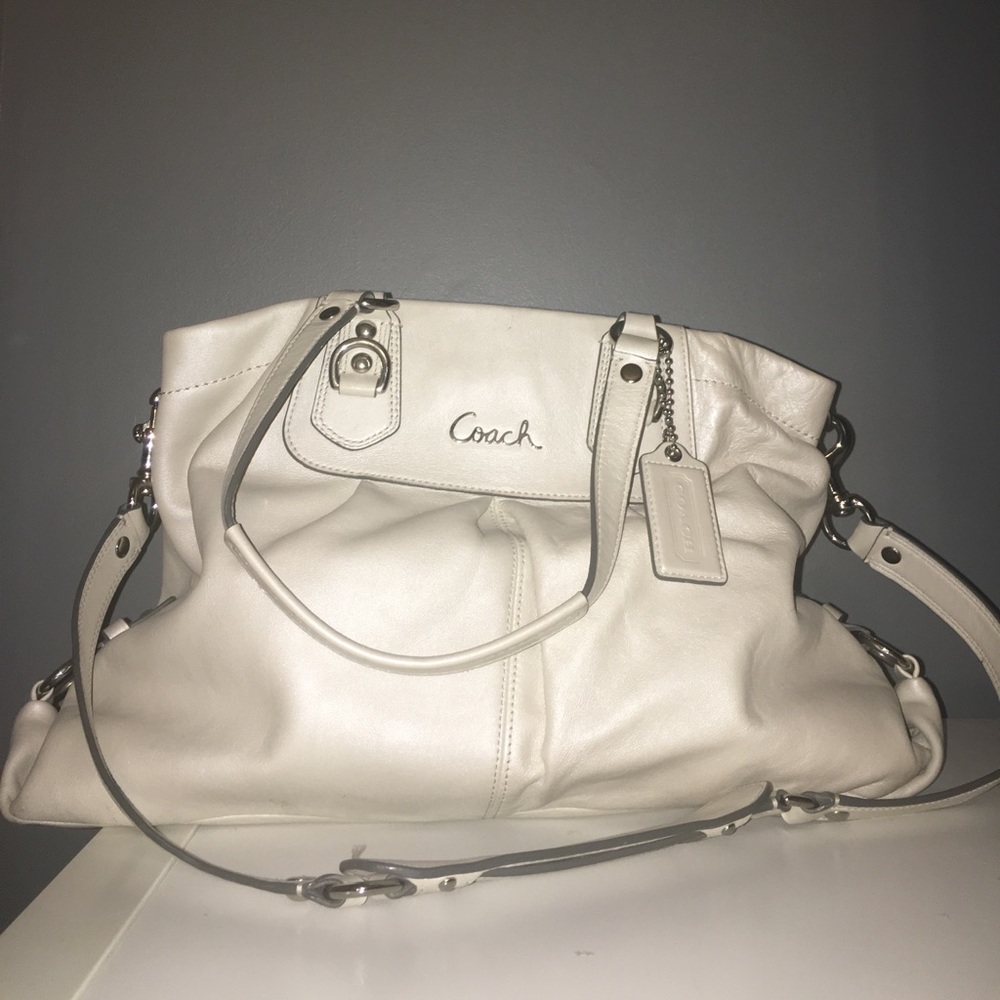 Authentic Pearl White Leather Coach Purse