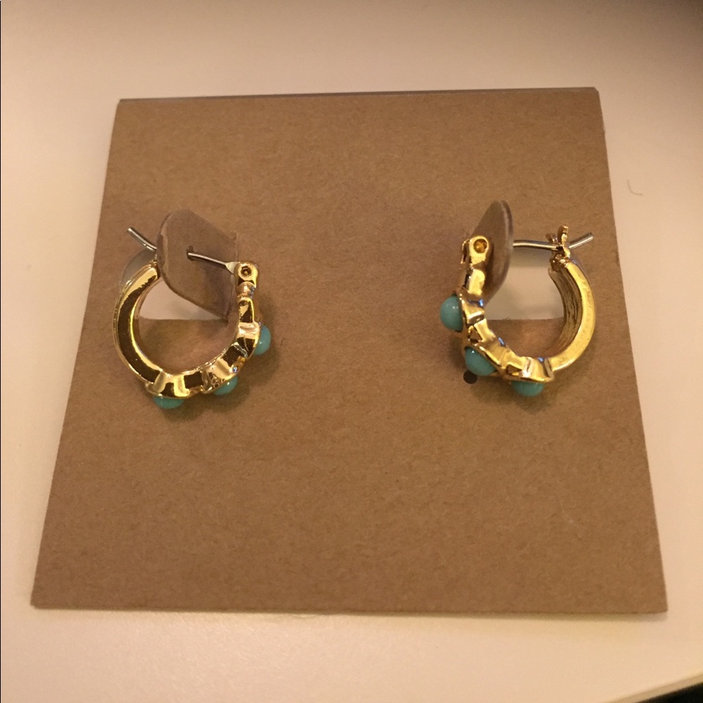 Faux turquoise and gold hoop earrings