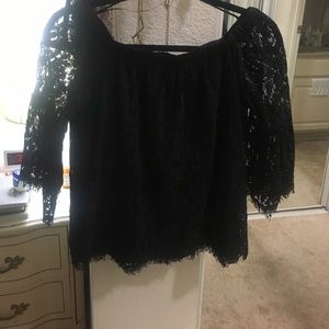 Lace black belle sleeve large top