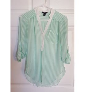Seafoam and white striped blouse