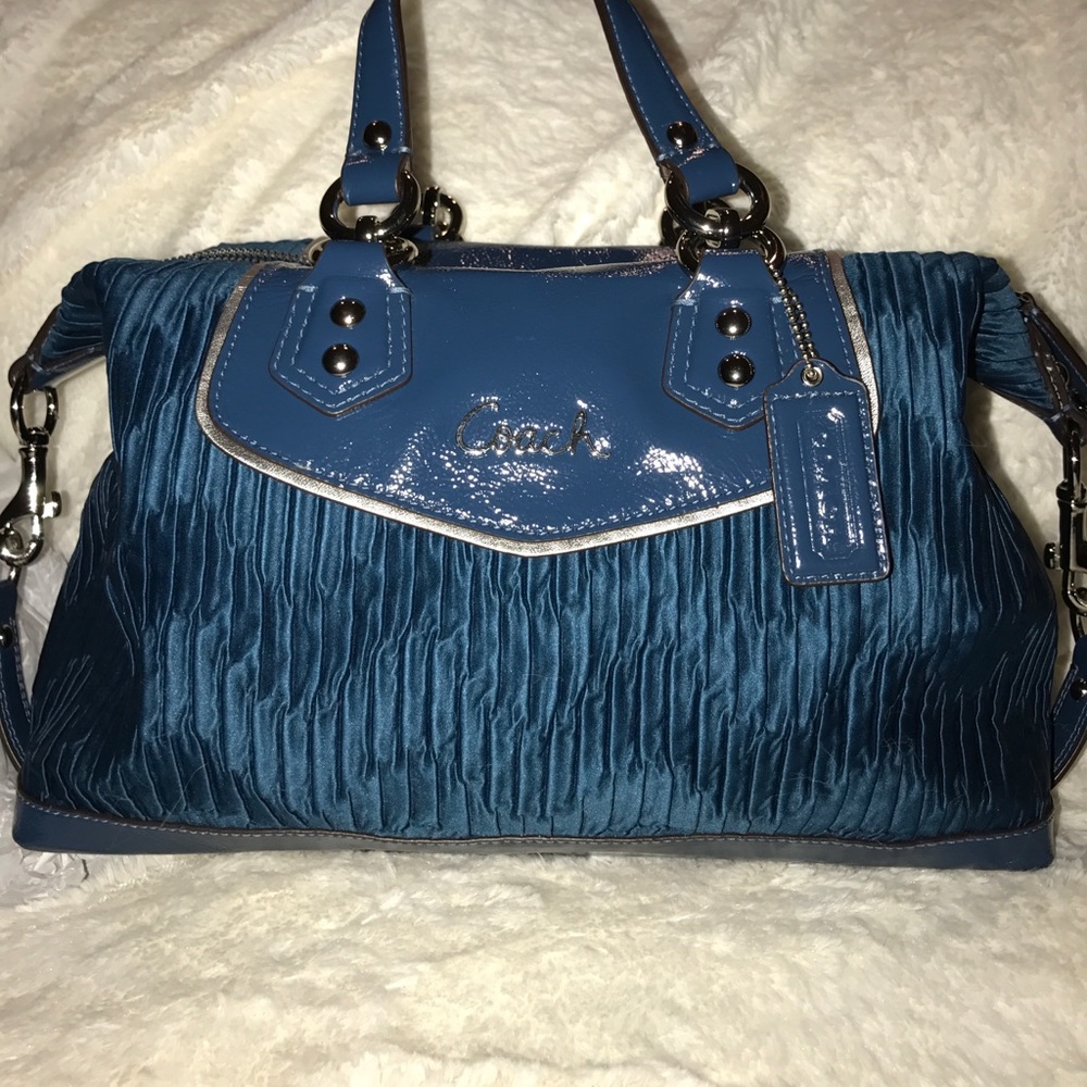 Coach satin satchel and matching accordion wallet.