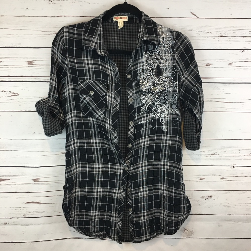 Sugar Tart Black and Gray Plaid Button Down Shirt