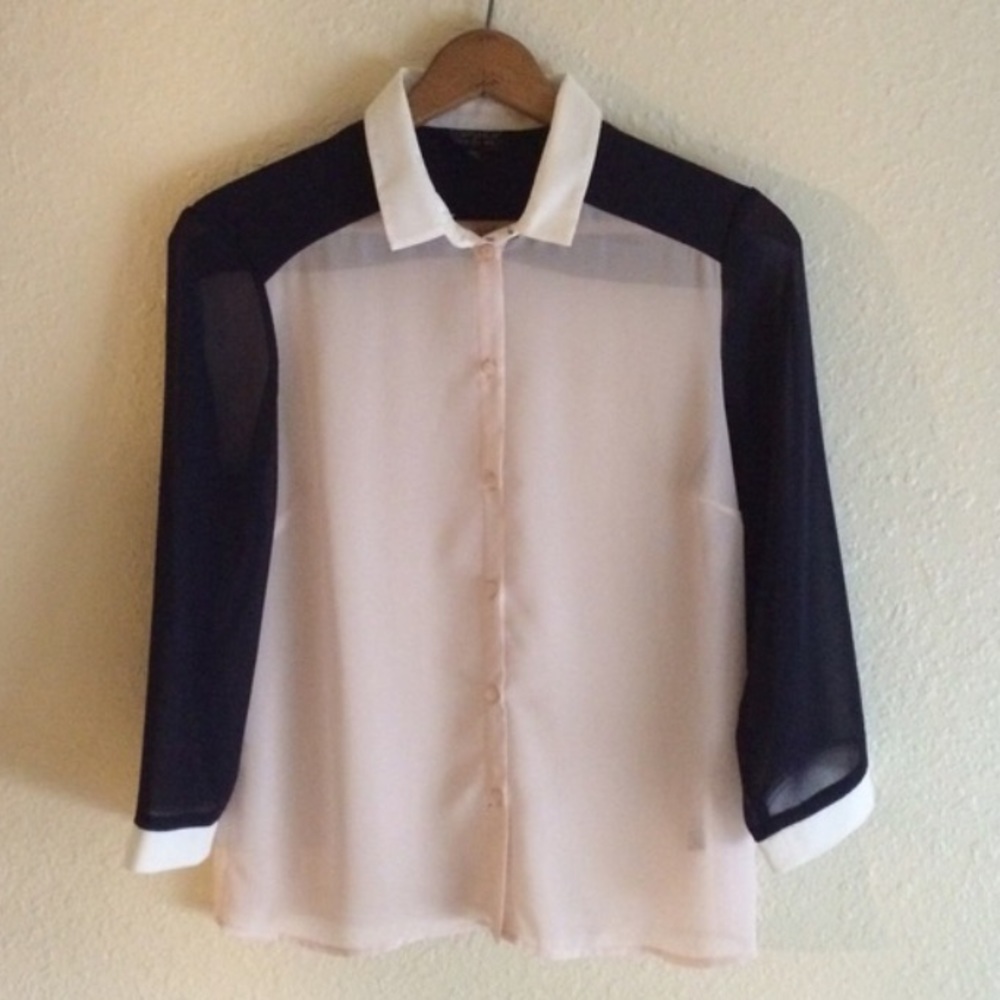 Topshop Colorblick Sheer Button-Front Blouse