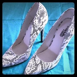 White & Black Snakeskin Heels