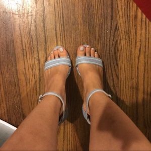 NEW Denim Textured Stripe Heels NEW Denim Textured Stripe Heels