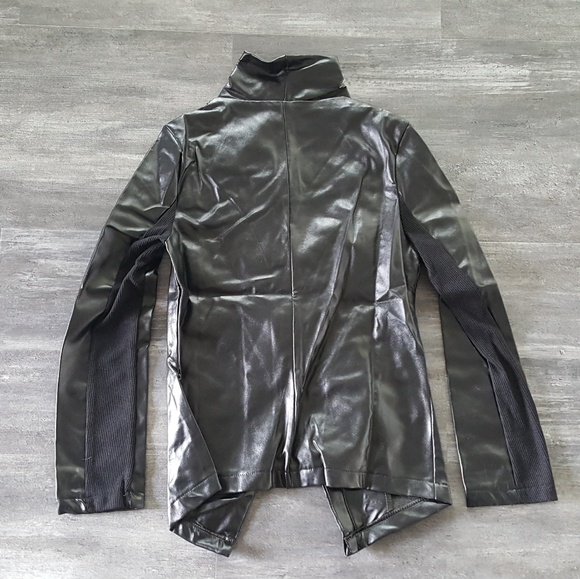 Black Faux Leather Asymmetrical Moto Jacket - Picture 4 of 4