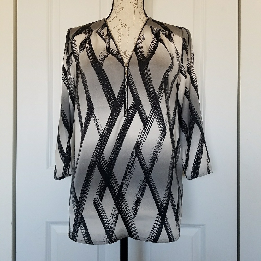 DKNY Zip Front Abstract Print Blouse