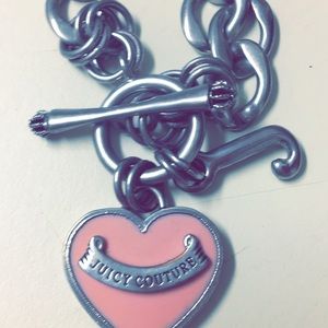 Juicy Couture silver and pink logo necklace