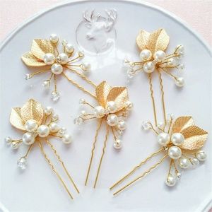 Set of 6 rosegold pearl floral leaves prom hairpin