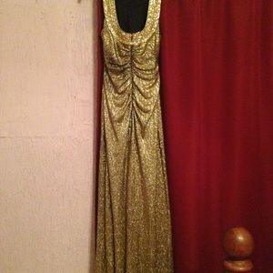 Beautiful gold beaded halter neck long prom dress