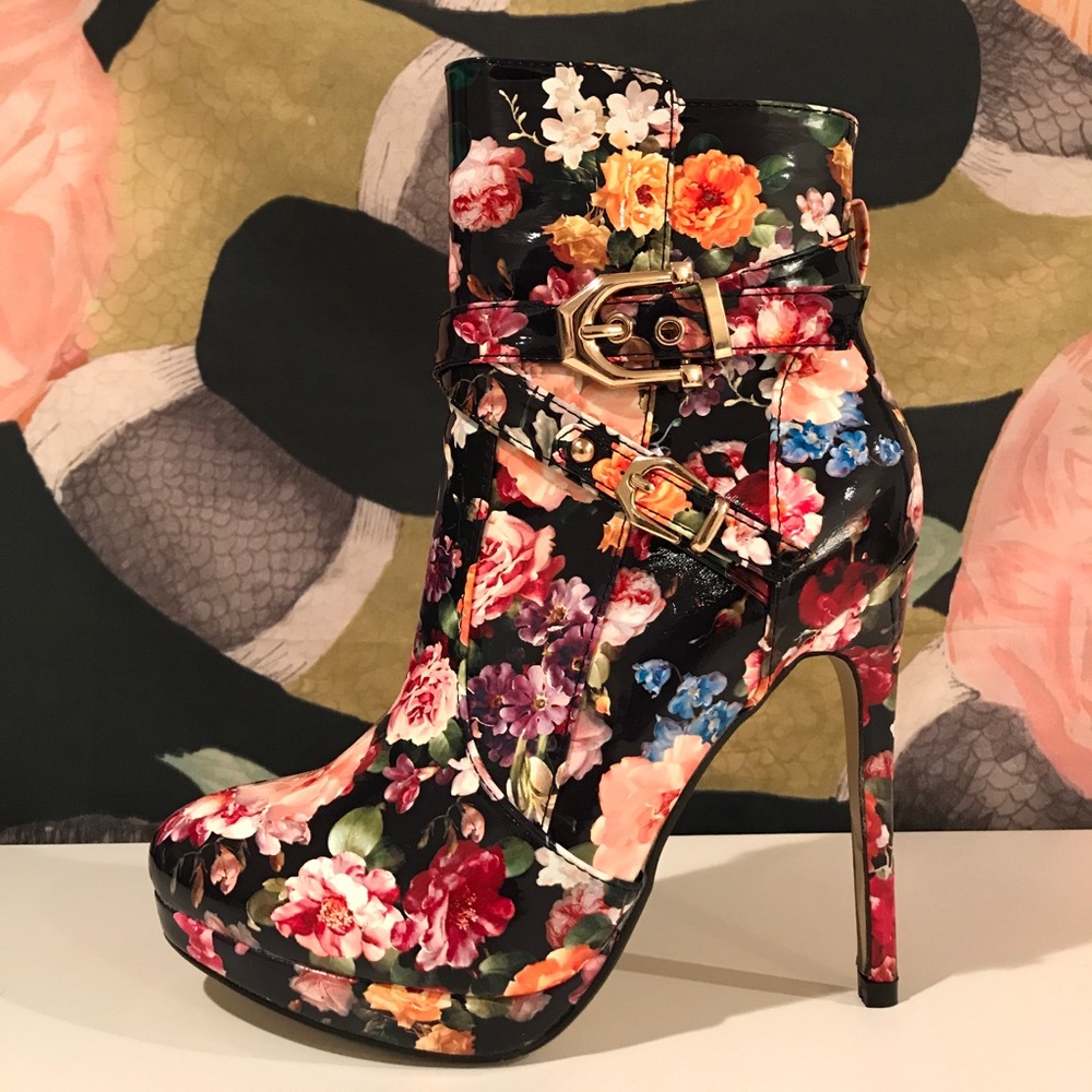 Floral stiletto ankle boots