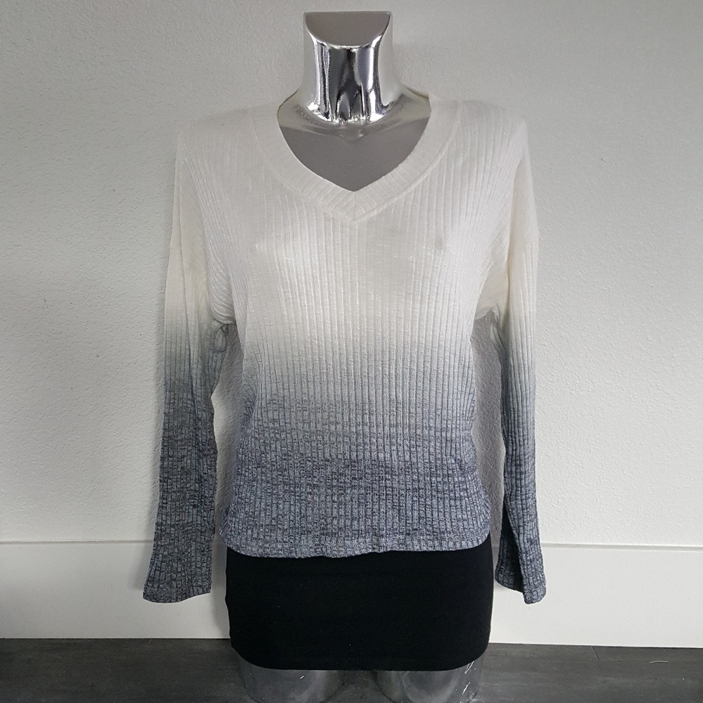 White Ombre Ribbed Long Sleeve