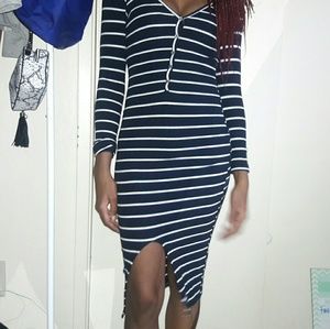 Navy Blue and white Striped dressed