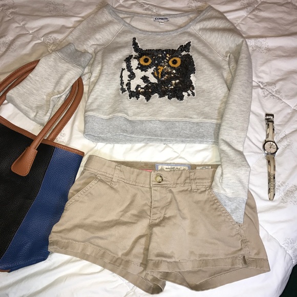 FINAL❗️EXPRESS 🦉sequin Owl Long- sleeves crop top - Picture 2 of 4